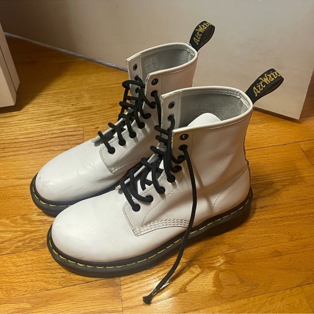Dr. Martens White Leather Boots with Black Laces